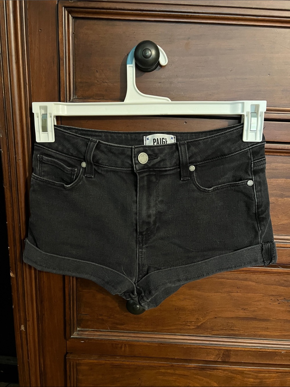 PAIGE Black Rolled-Hem Denim Shorties